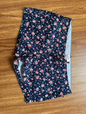 SO Navy High-Waist Floral Shorts with Pink Flowers